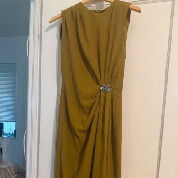 Zara Dresses & Skirts - Zara Asymmetrical Olive Dress with Silver Detail